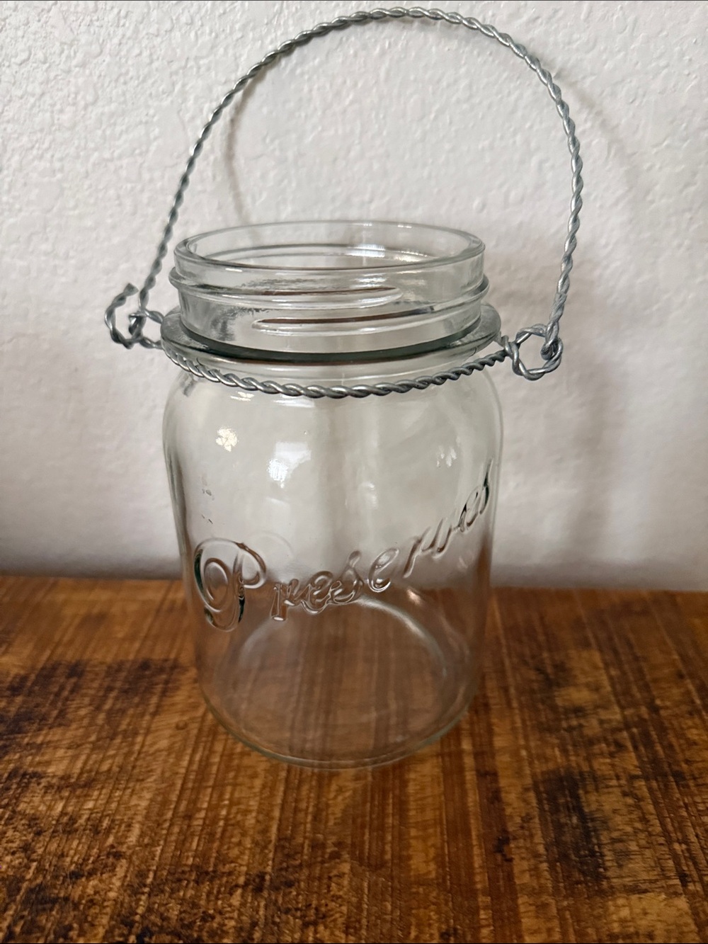 Clear Glass Preserves Jar Lantern with Twisted Silver Handle